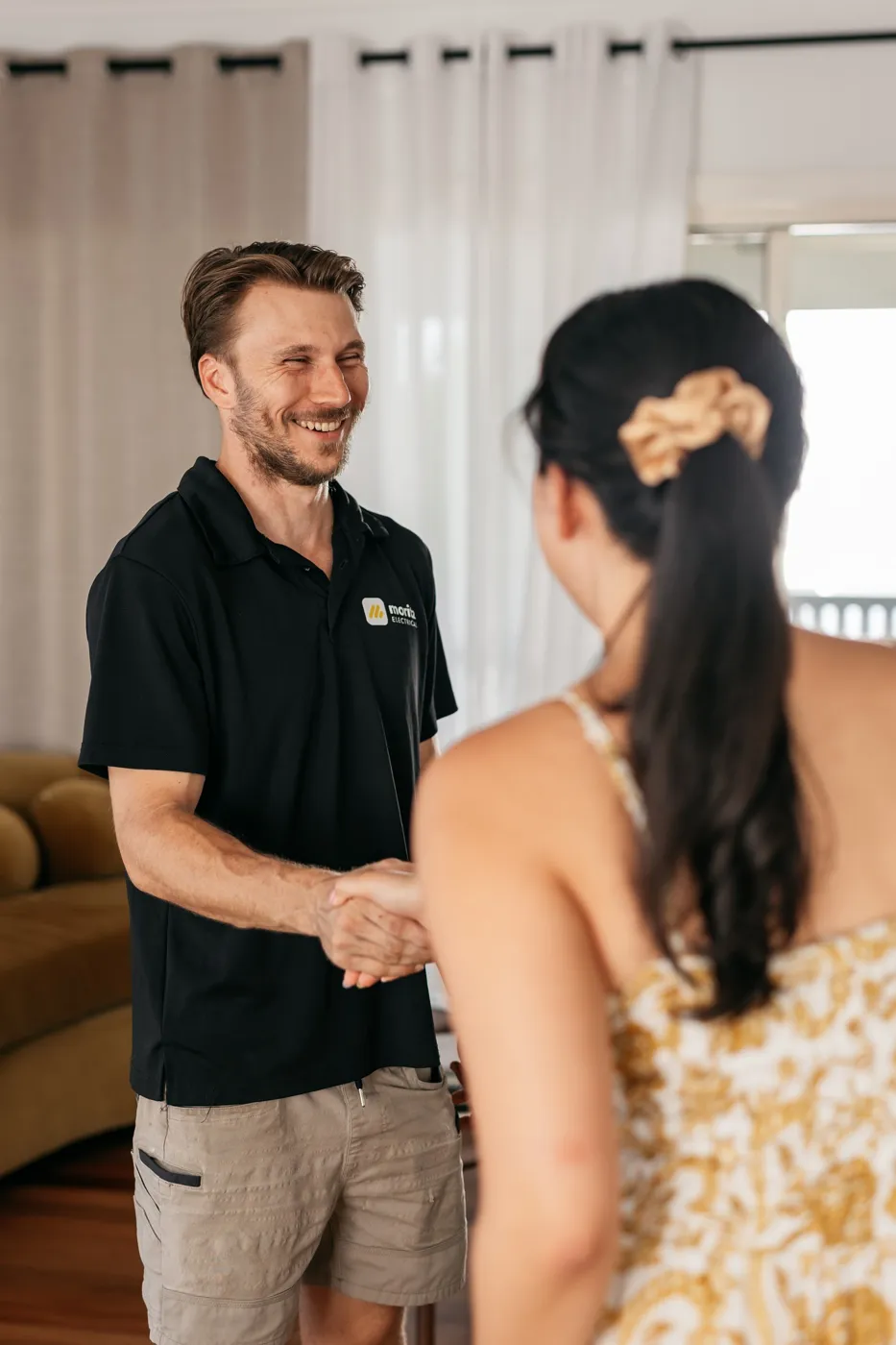 Dillon Moritz greeting a customer at their Brisbane home